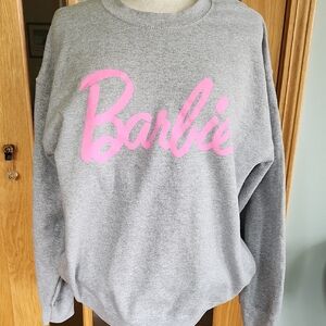 Soft Gray Sweatshirt with Hot Pink BARBIE Logo